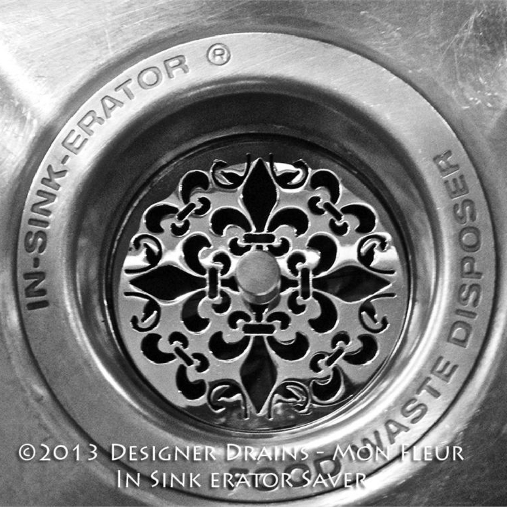 Designer Drains Fleur De Lis Polished Chrome Kitchen Sink Stopper - Made in USA